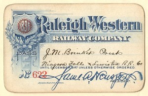 Raleigh and Western Railway Co. Pass